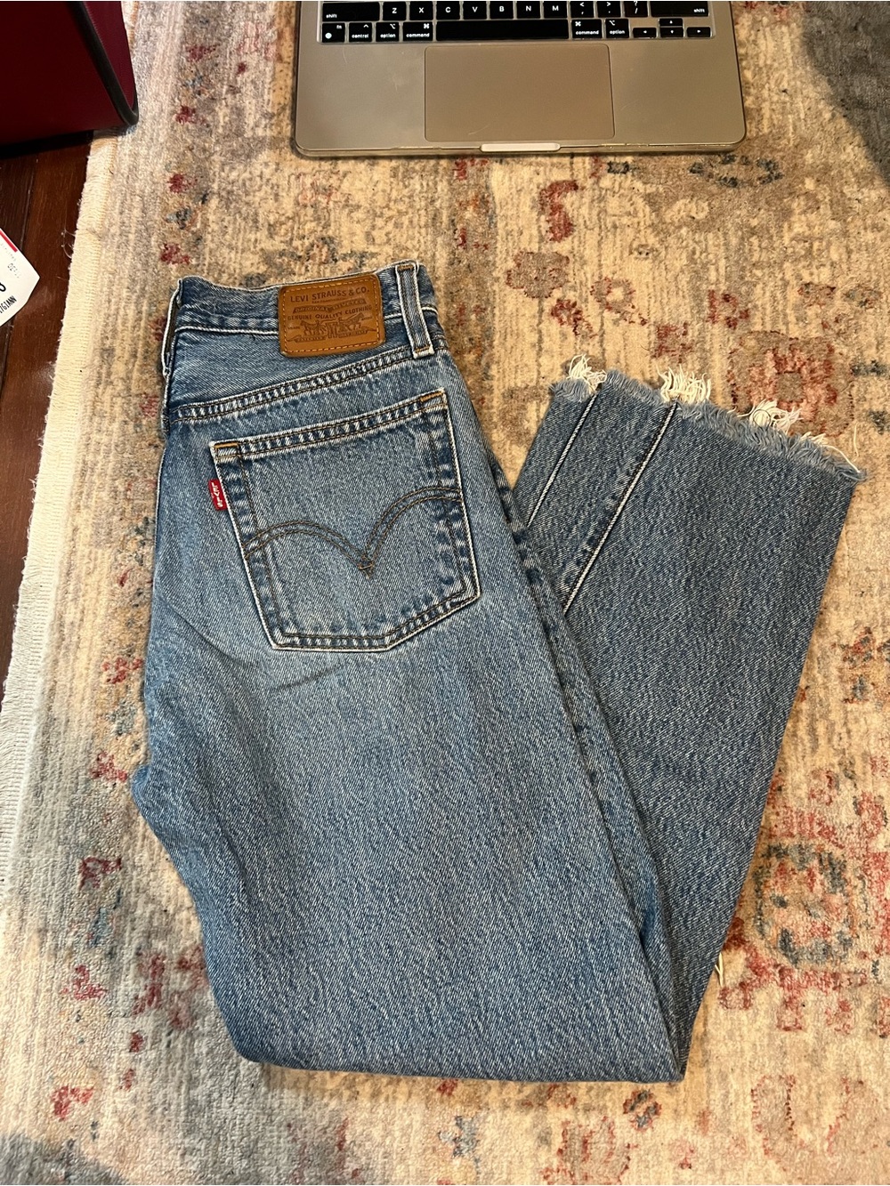 Levi's Medium Blue Straight-Leg Jeans with Frayed Hem